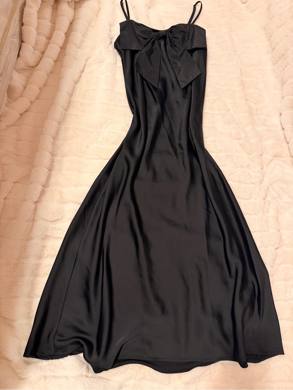 a new day Black Satin Maxi Slip Dress with Front Bow